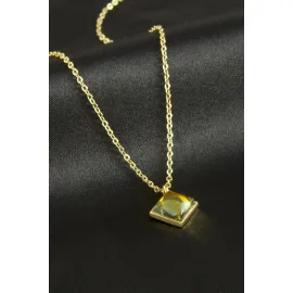 Kare Cam Kolye-Gümüş Rengi