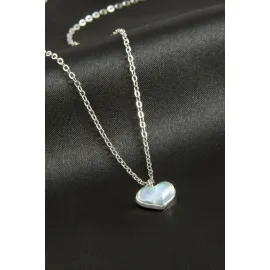 Kalp Cam Kolye-Gümüş Rengi