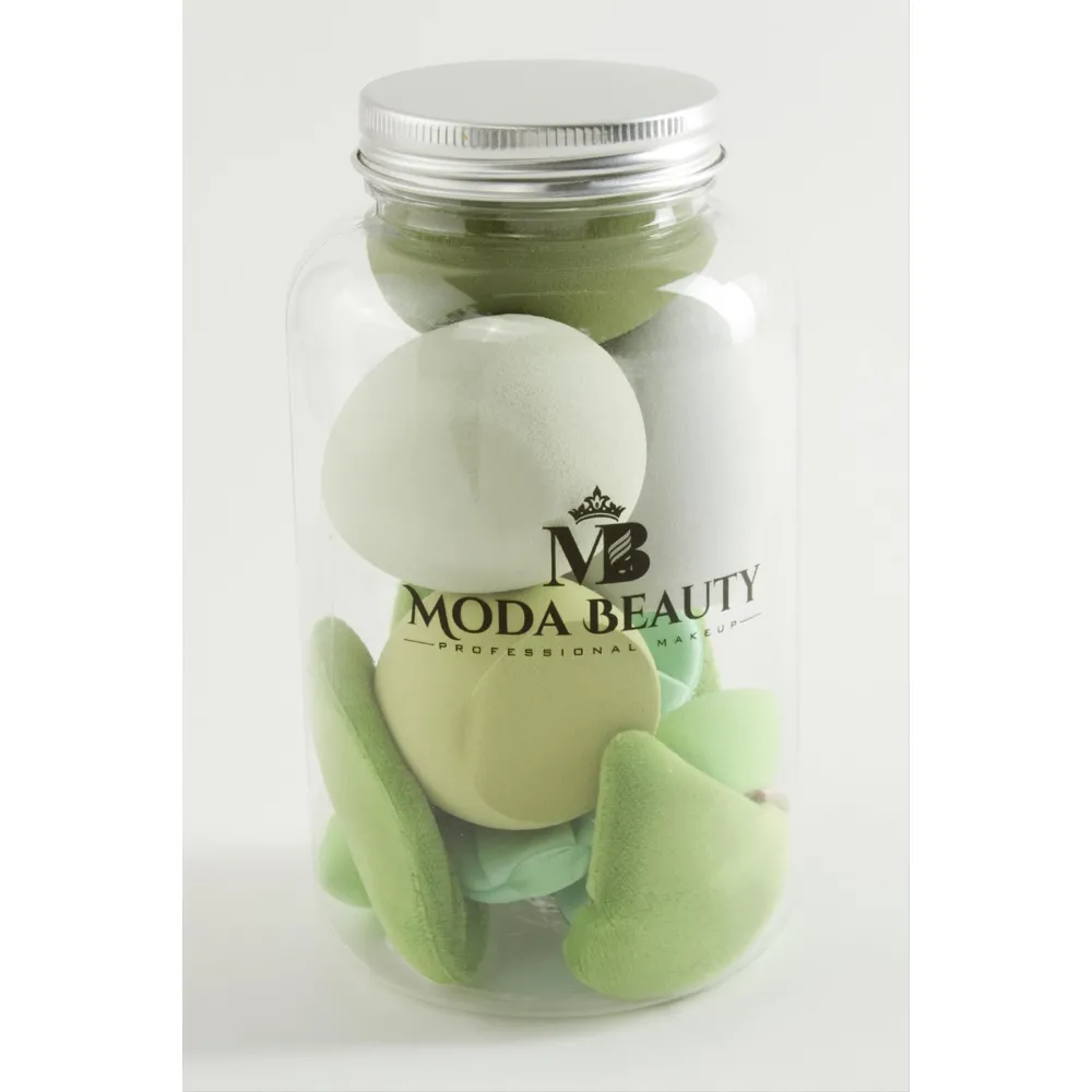 13 Adet Konserve Şişeli Makyaj Süngeri-Yeşil