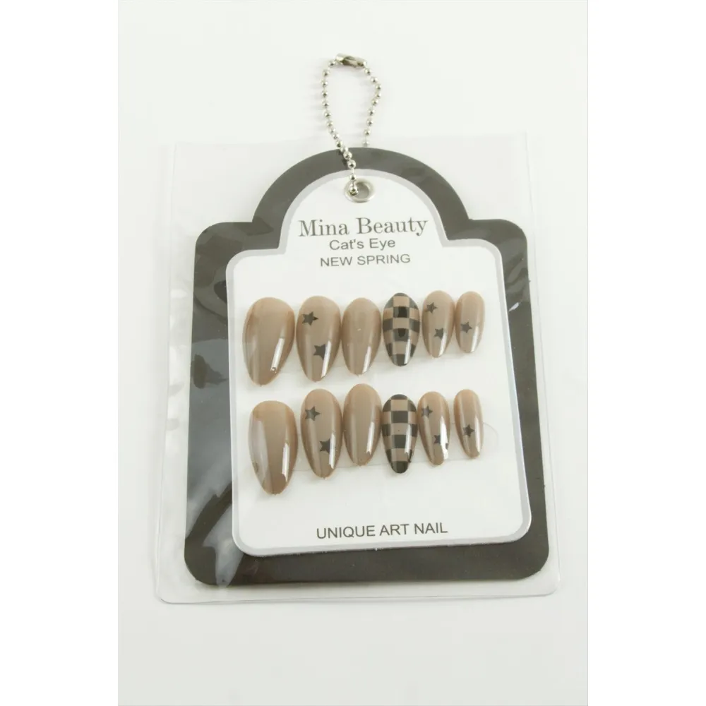 Desenli Mina Beauty Kedi Gözü Takma Tırnak-Bordo