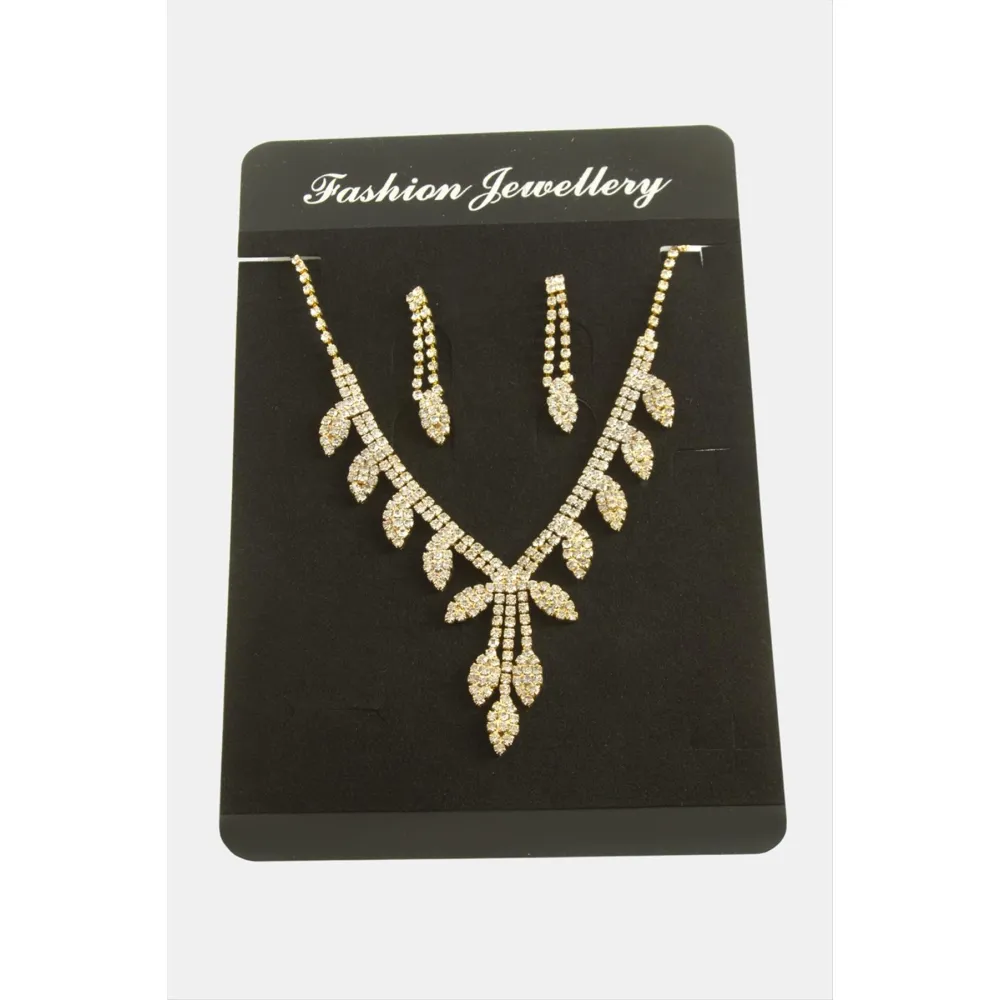 Yaprak Lüks Suyolu Set Kolye-Sarı