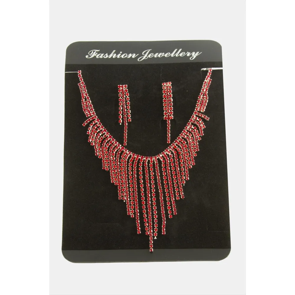 Lüks Suyolu Set Kolye-Kırmızı