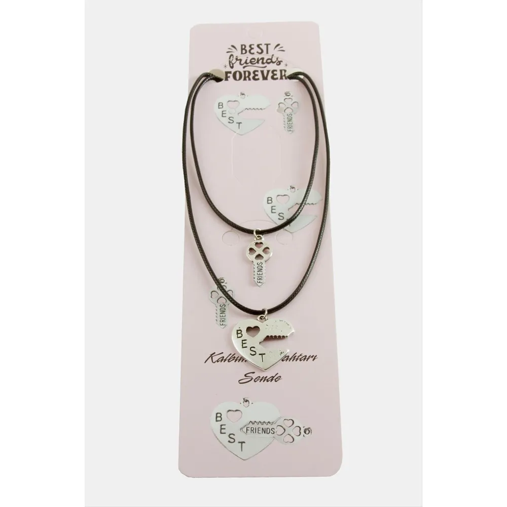 Kalp Anahtar Arkadaşlık Kolyeleri Çift Kolye-Siyah