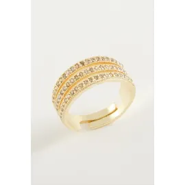 Üç Sıra Zirkon Taşlı Yüzük-Sarı