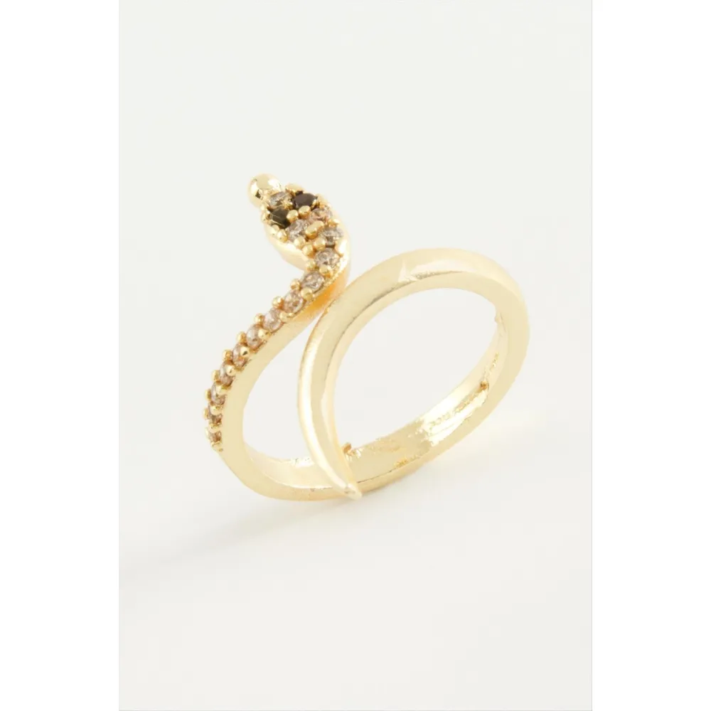 Yılan Zirkon Taşlı Yüzük-Sarı