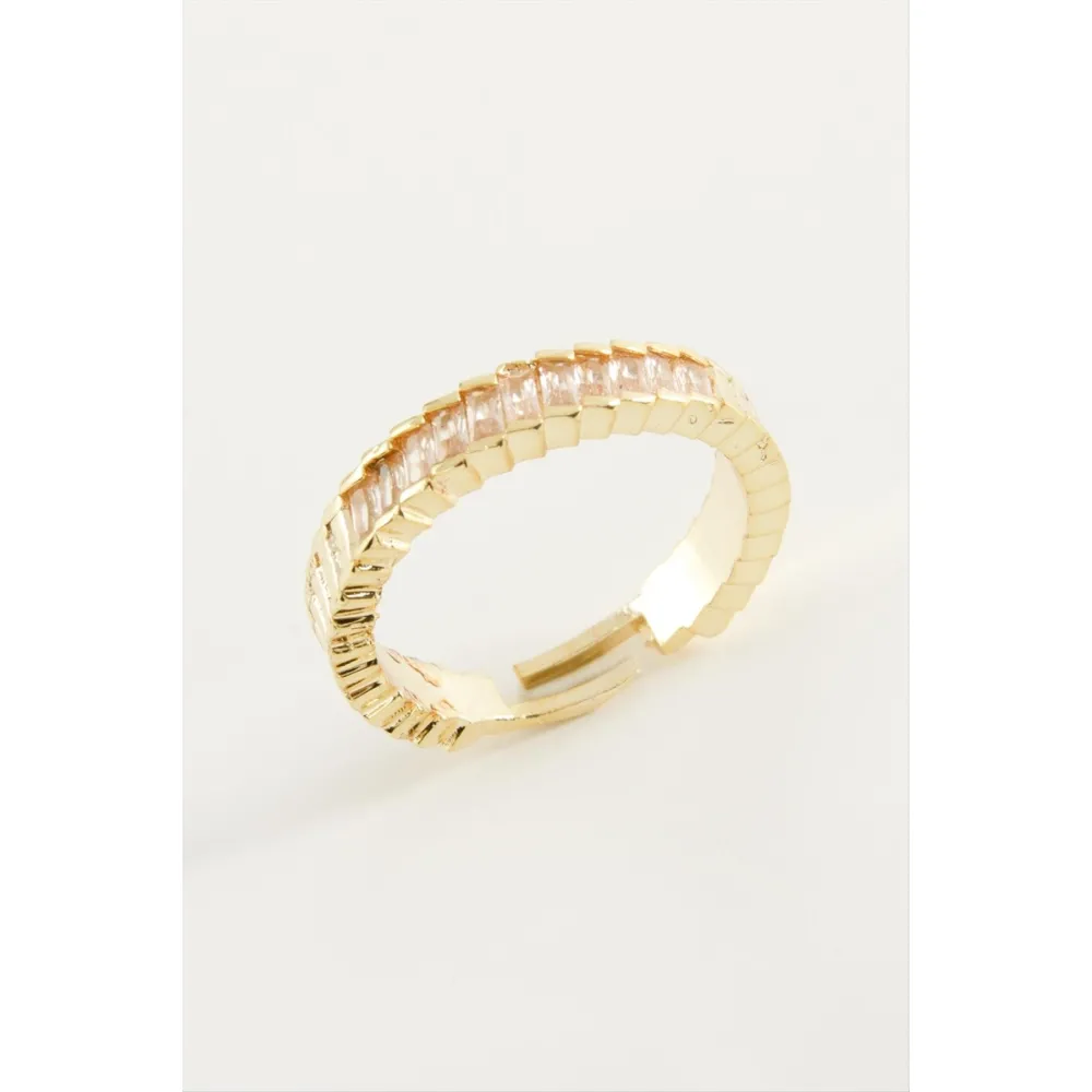 Baget Taşlı Metal Yüzük-Sarı