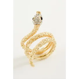 Yılan Taşlı Metal Yüzük-Sarı