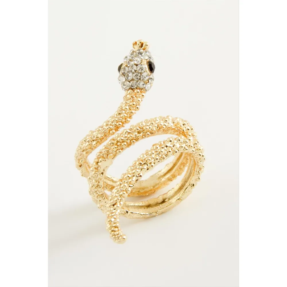 Yılan Taşlı Metal Yüzük-Gümüş Rengi