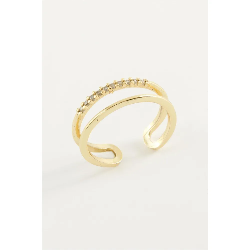 İkili Zirkon Taşlı Yüzük-Sarı