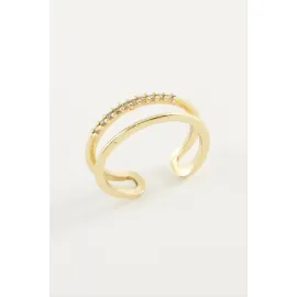 İkili Zirkon Taşlı Yüzük-Sarı