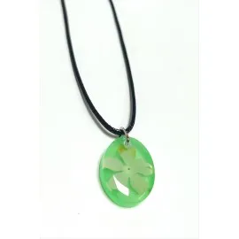 Kartopu Çiçeği Oval Epoksi Kolye-Yeşil