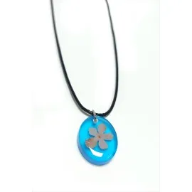 Kartopu Çiçeği Oval Epoksi Kolye-Mavi