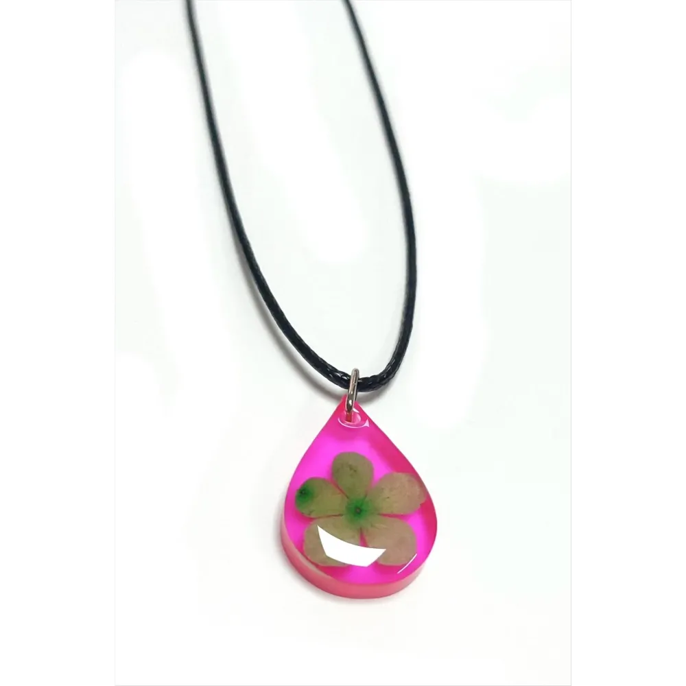 Kartopu Çiçeği Damla Epoksi Kolye-Pembe