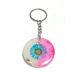 Papatya Kalp Epoksi Anahtarlık-Renkli