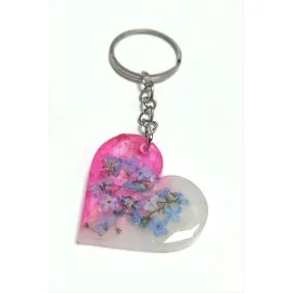 Unutmabeni Çiçeği Kalp Epoksi Anahtarlık-Pembe