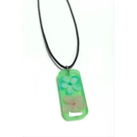 Kartopu Çiçeği Dikdörtgen Epoksi Kolye-Yeşil