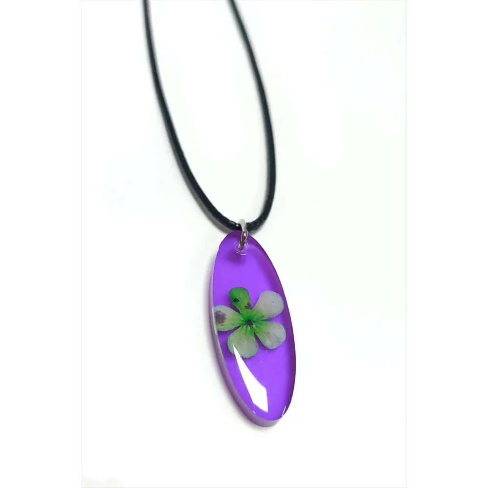 Kartopu Çiçeği Oval Epoksi Kolye-Mor