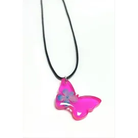 Kartopu Çiçeği Kelebek Epoksi Kolye-Fuşya