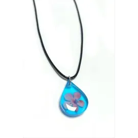 Kartopu Çiçeği Damla Epoksi Kolye-Mavi