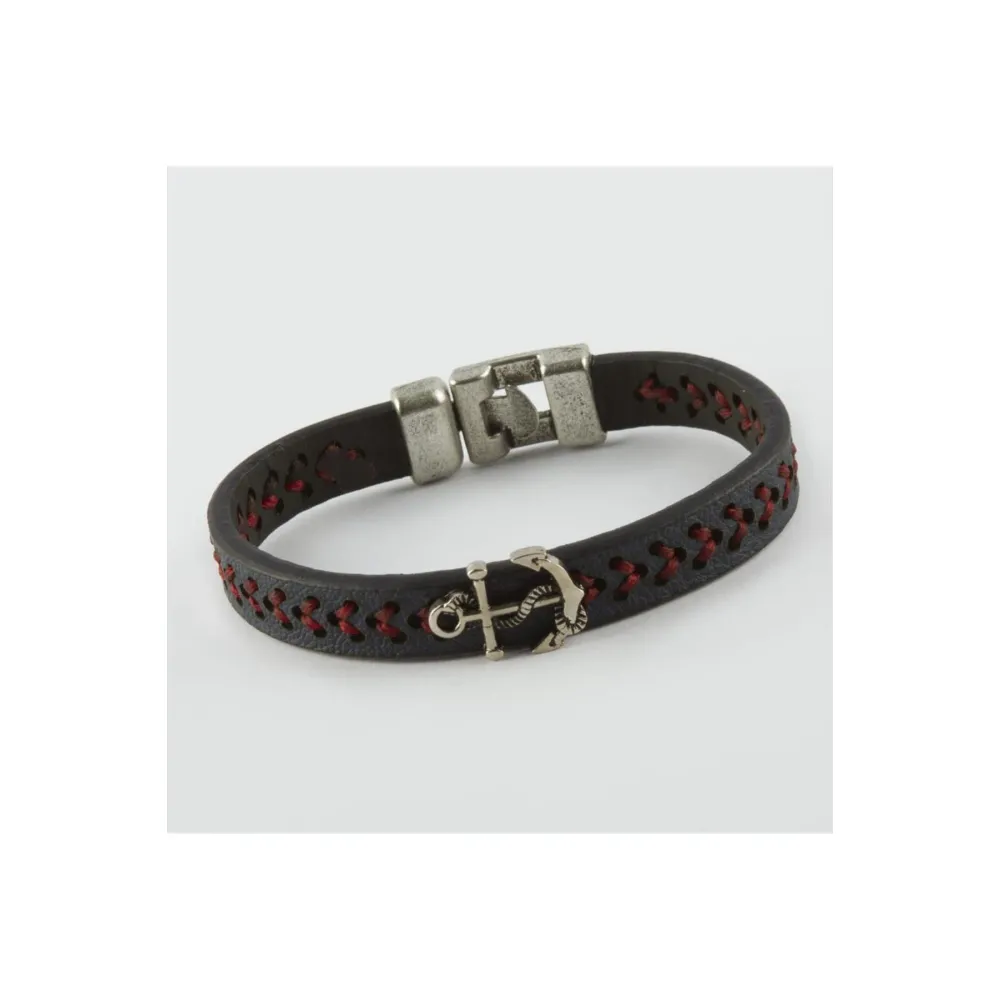 Çapa Figürlü Kaliteli Suni Deri Bileklik-Siyah