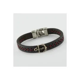 Çapa Figürlü Kaliteli Suni Deri Bileklik-Siyah