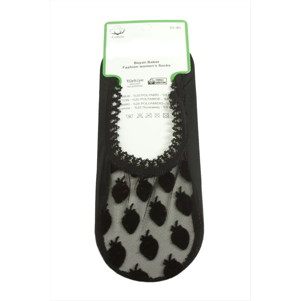 Çilek Dantel Babet Çorap-Siyah