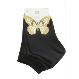 3 Çift Siyah Renkli Snekars Çorap-Siyah