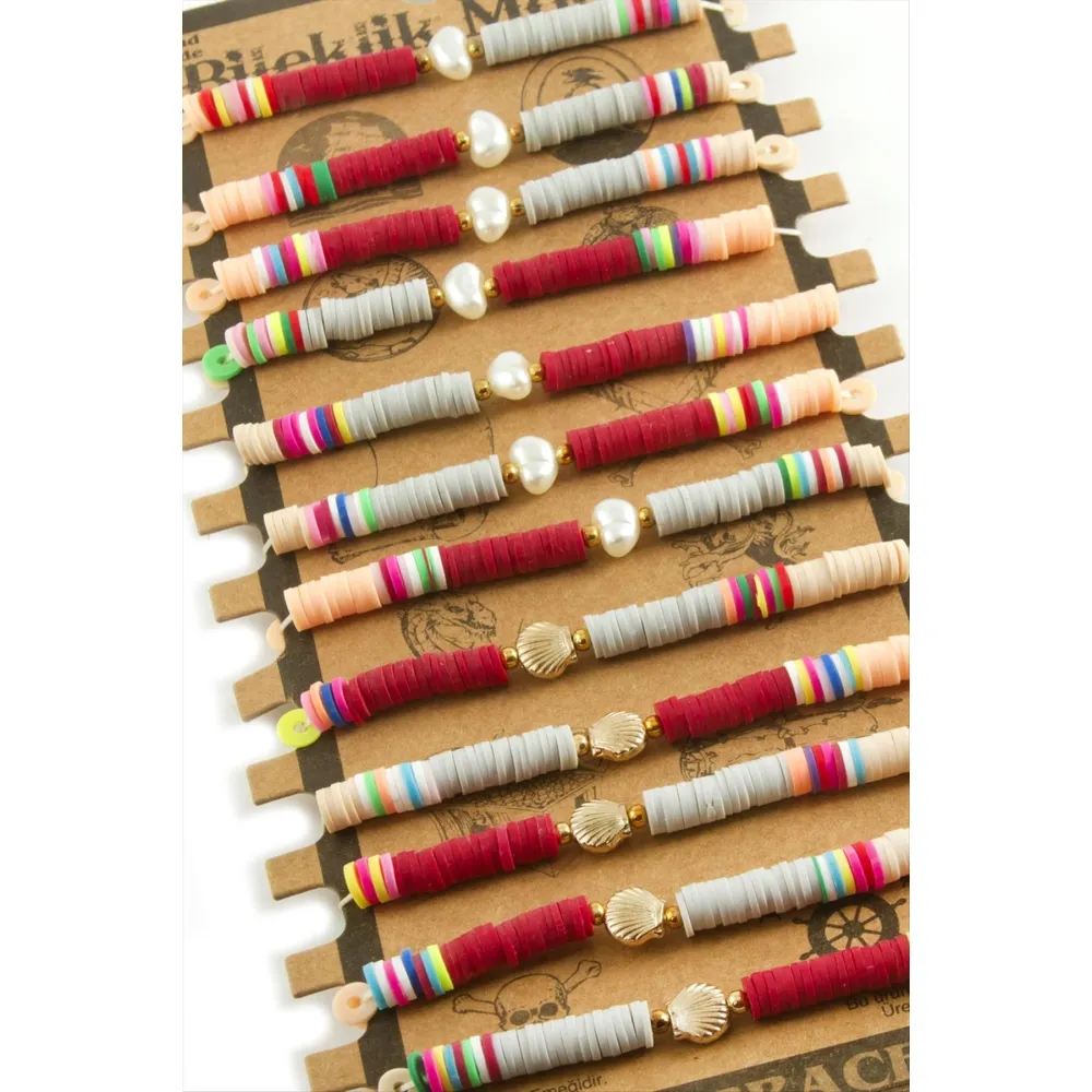 İstiridye İnci Fimo Boncuk Bileklik-Renkli