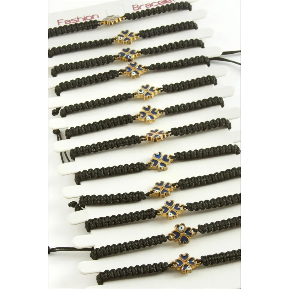 Yonca Makrome Örgülü Bileklik-Siyah