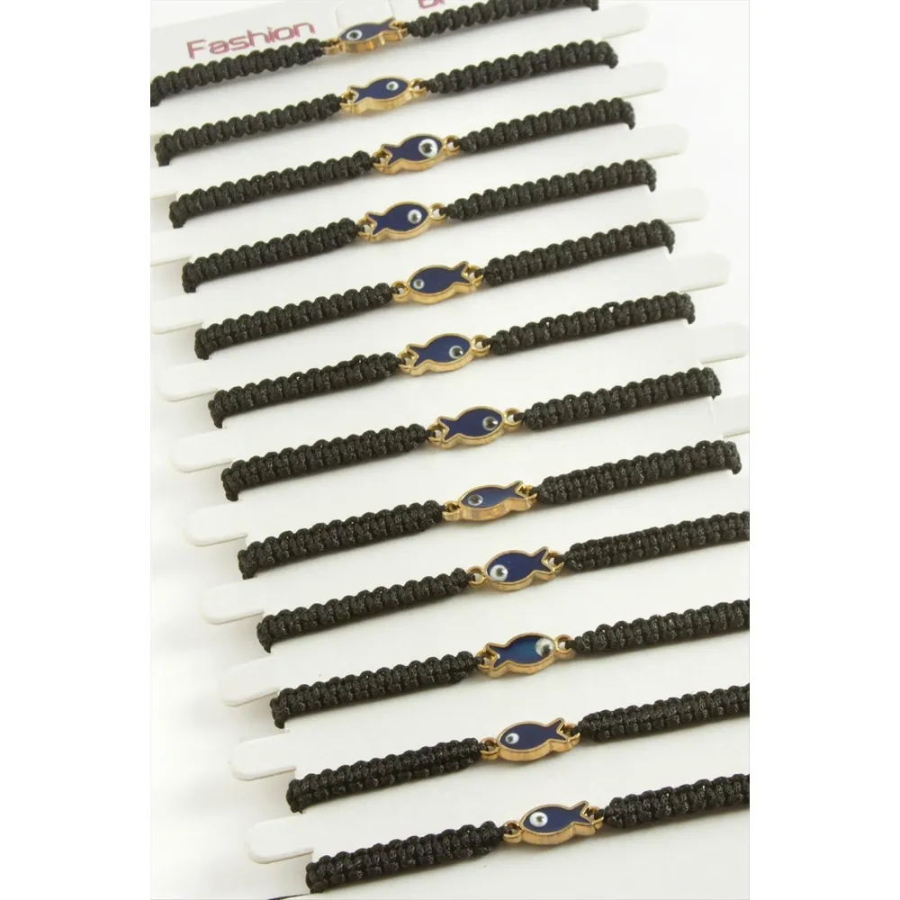 Balık Makrome Örgülü Bileklik-Siyah