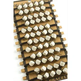 Küp Makrome Örgülü Bileklik-Beyaz