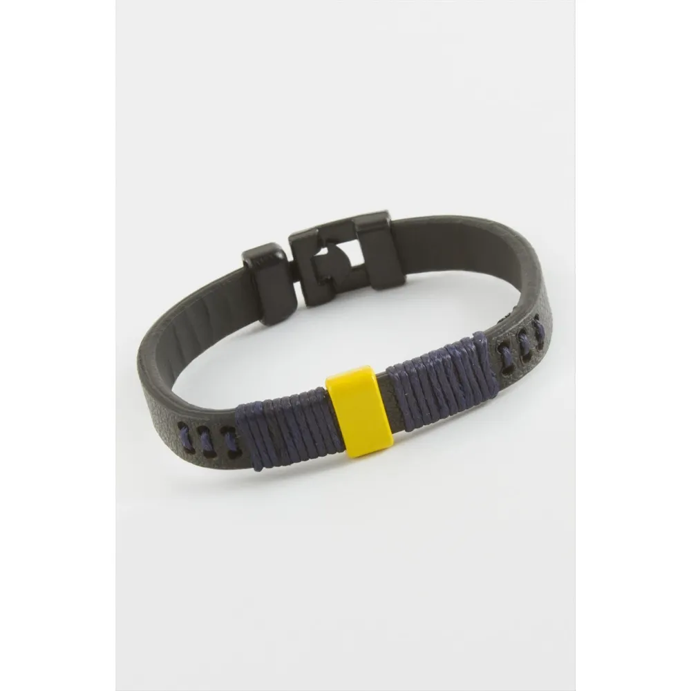 Taraftar Kaliteli Suni Deri Bileklik-Sarı