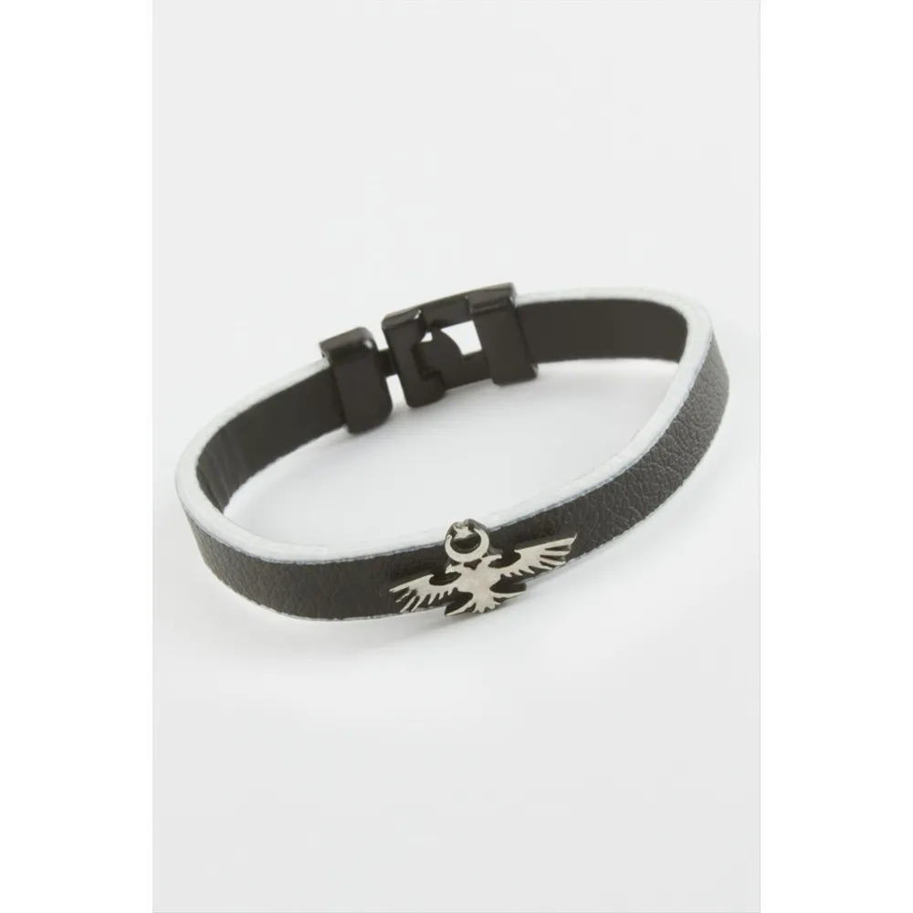 Çift Başlı Kartal Kaliteli Suni Deri Bileklik-Siyah