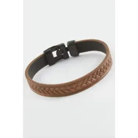 Çiçek Kaliteli Suni Deri Bileklik-Kahverengi