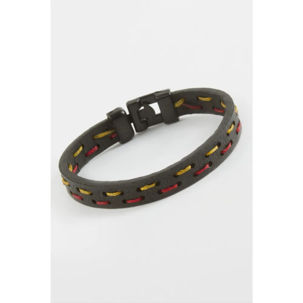 Taraftar Kaliteli Suni Deri Bileklik-Siyah