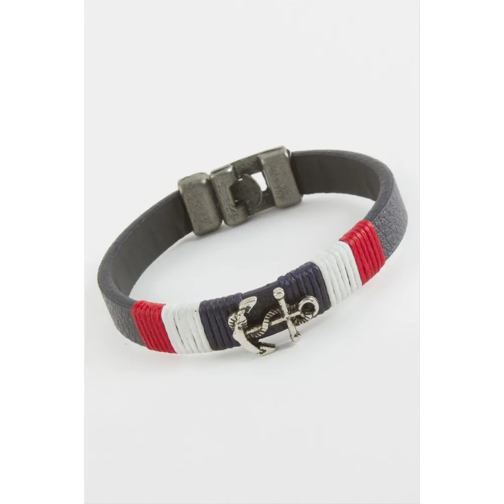 Çapa Kaliteli Suni Deri Bileklik-Lacivert