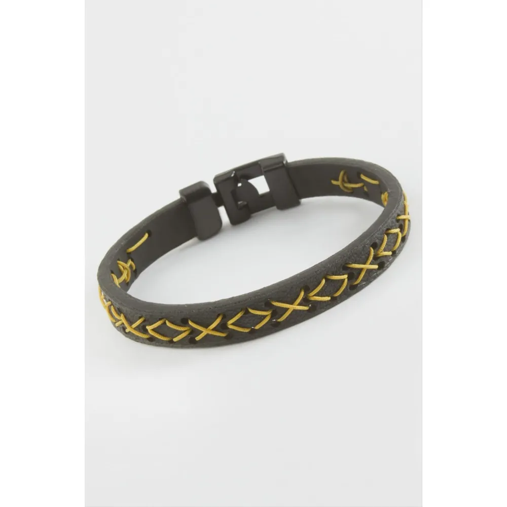 İpli Kaliteli Suni Deri Bileklik-Siyah