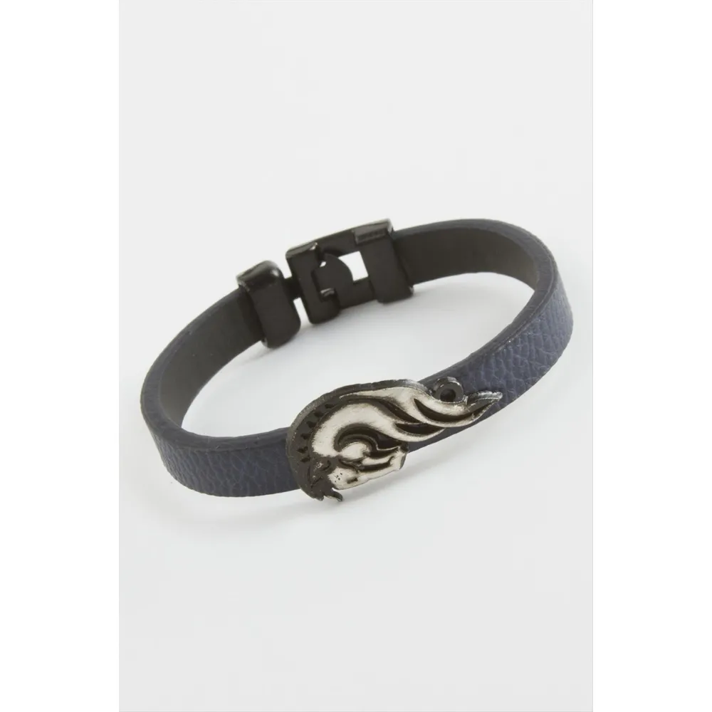 At Kaliteli Suni Deri Bileklik-Lacivert