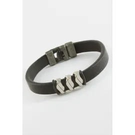 Zikzak Kaliteli Suni Deri Bileklik-Siyah