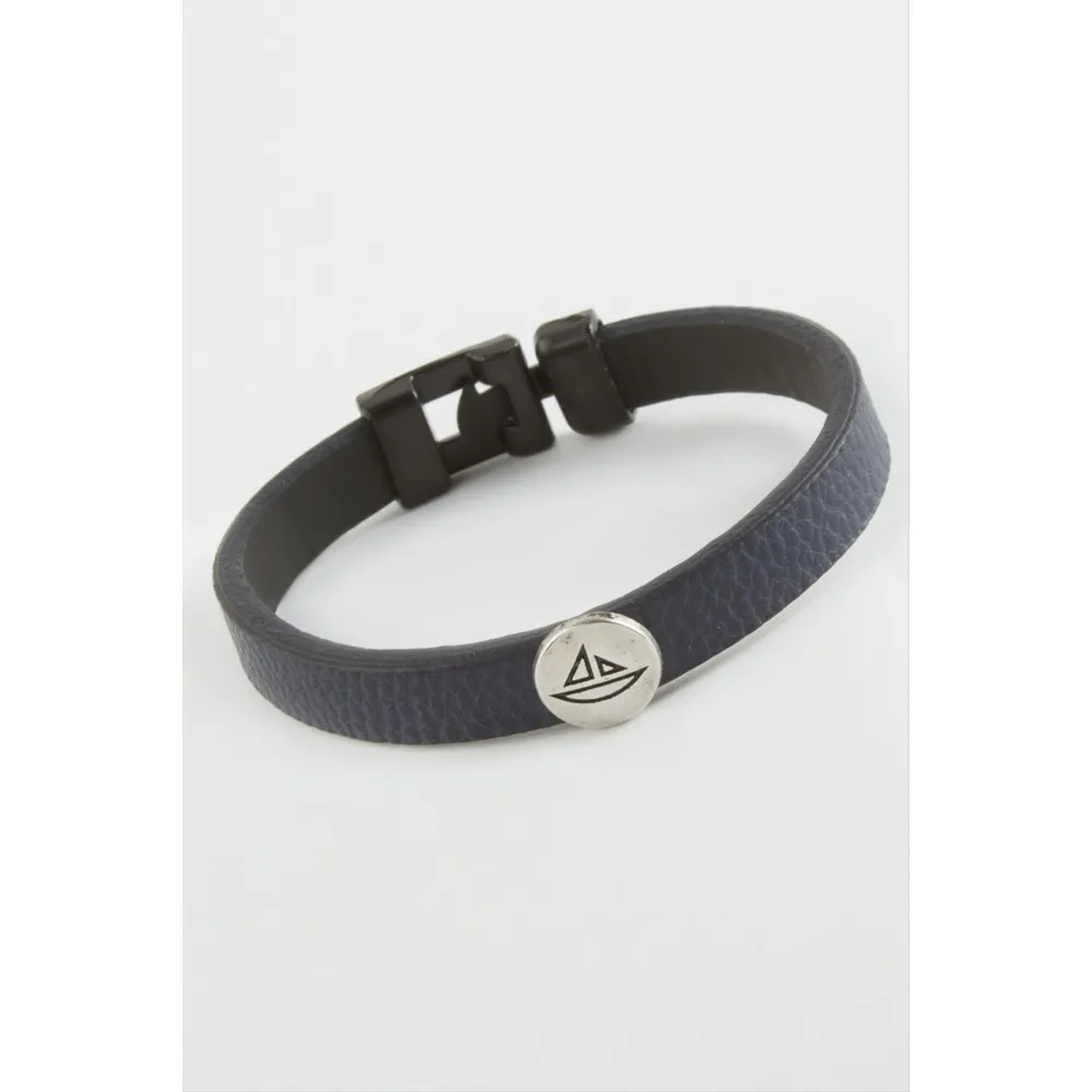 Gemi Kaliteli Suni Deri Bileklik-Lacivert