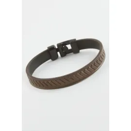 Çizgili Kaliteli Suni Deri Bileklik-Kahverengi