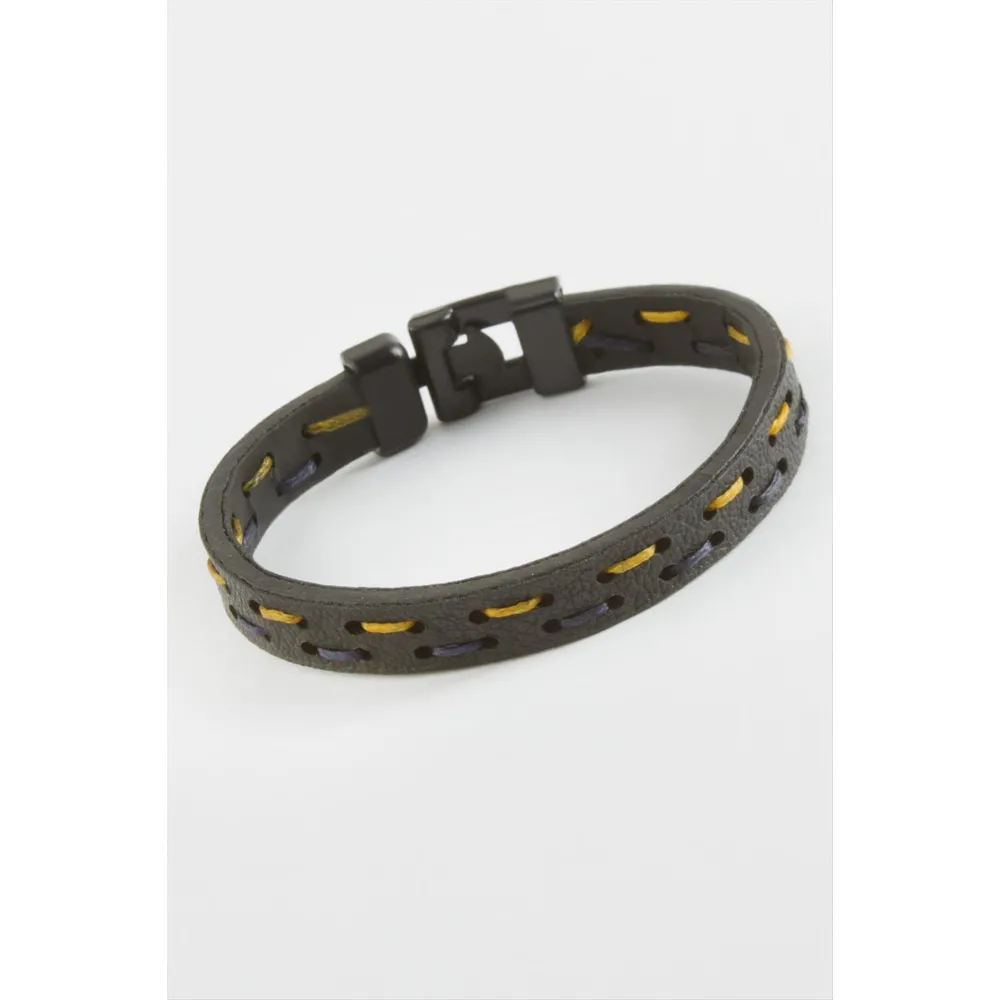 Taraftar Kaliteli Suni Deri Bileklik-Siyah