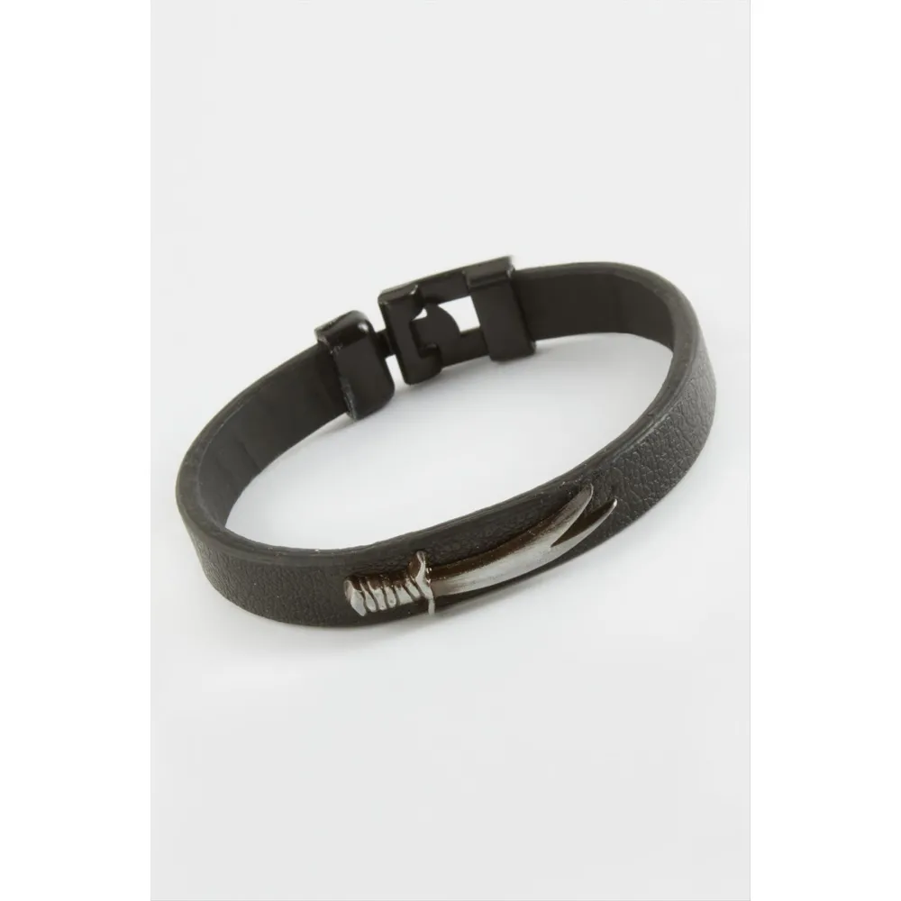 Hançer Kaliteli Suni Deri Bileklik-Siyah