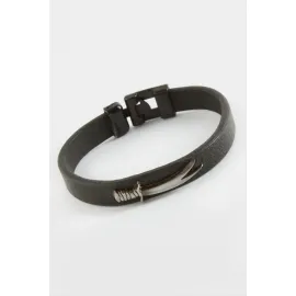 Hançer Kaliteli Suni Deri Bileklik-Siyah