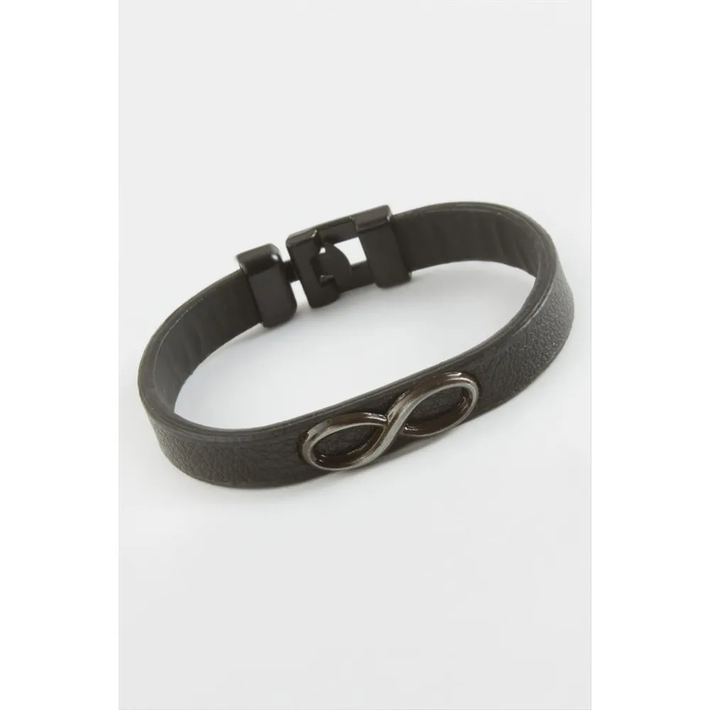 Sonsuzluk Kaliteli Suni Deri Bileklik-Siyah