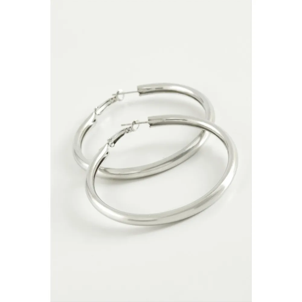 Boru Halka Küpe 4,5 cm-Gümüş Rengi