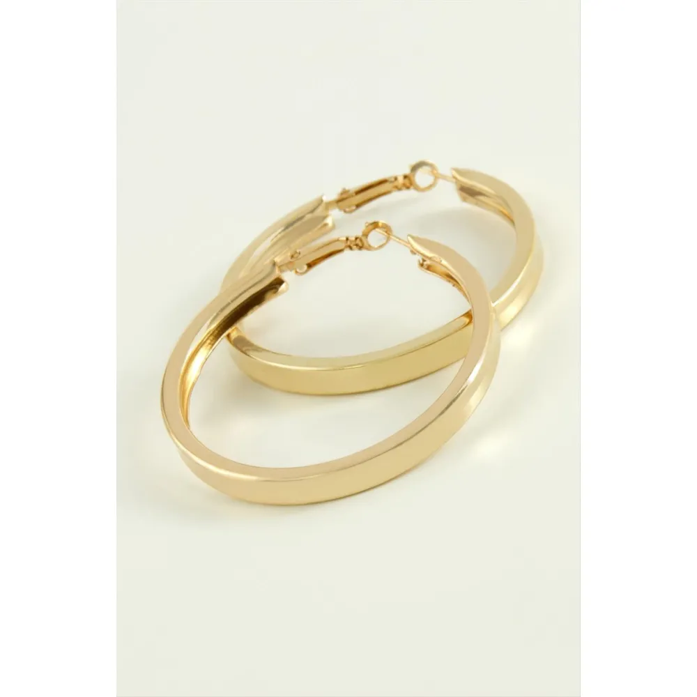 Kare Düz Halka Küpe 6 cm-Sarı