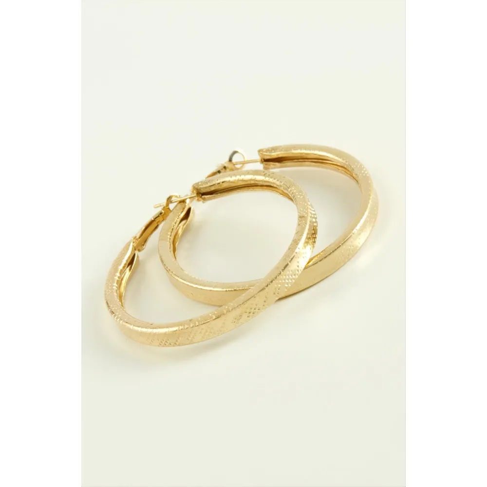 Kare Noktalı Halka Küpe 4,5 cm-Sarı