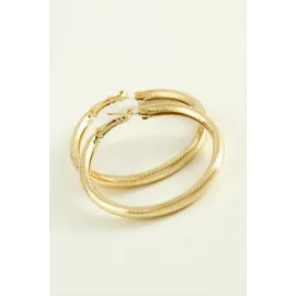 Çizgili Boru Halka Küpe 4,5 cm-Sarı