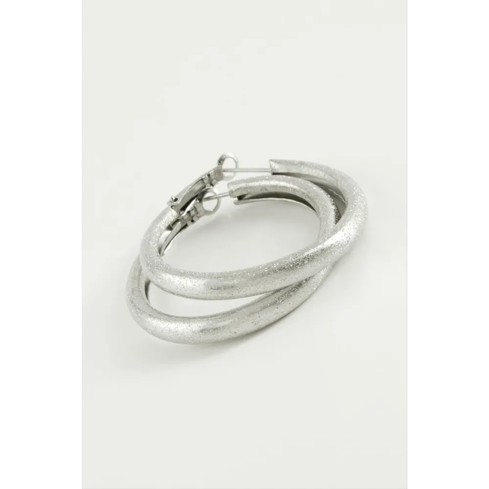 Simli Boru Halka Küpe 3,5 cm-Gümüş Rengi